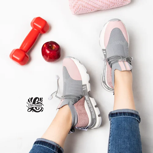 کتونی کش بافت توسی صورتی فشیون کد 6059