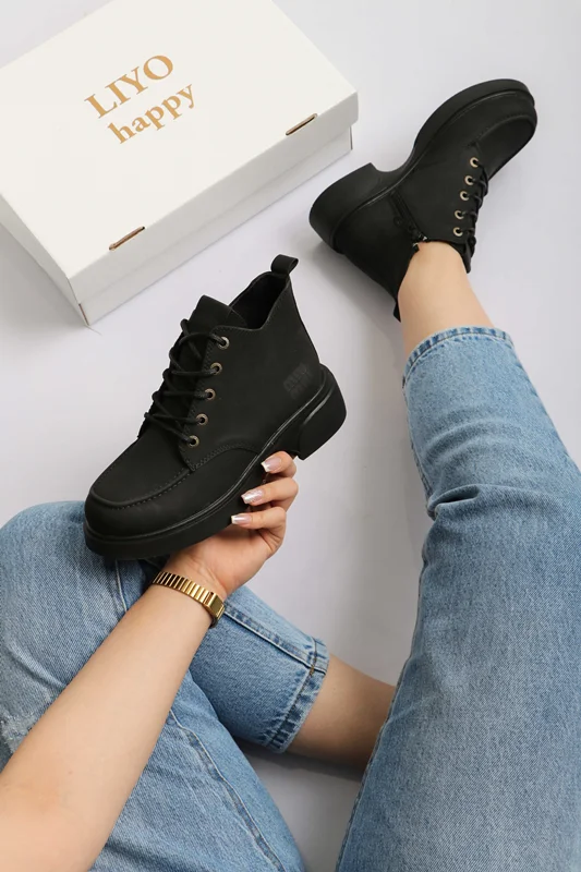 بوت بندی بغل زیپ دار مشکی زنانه و دخترانه