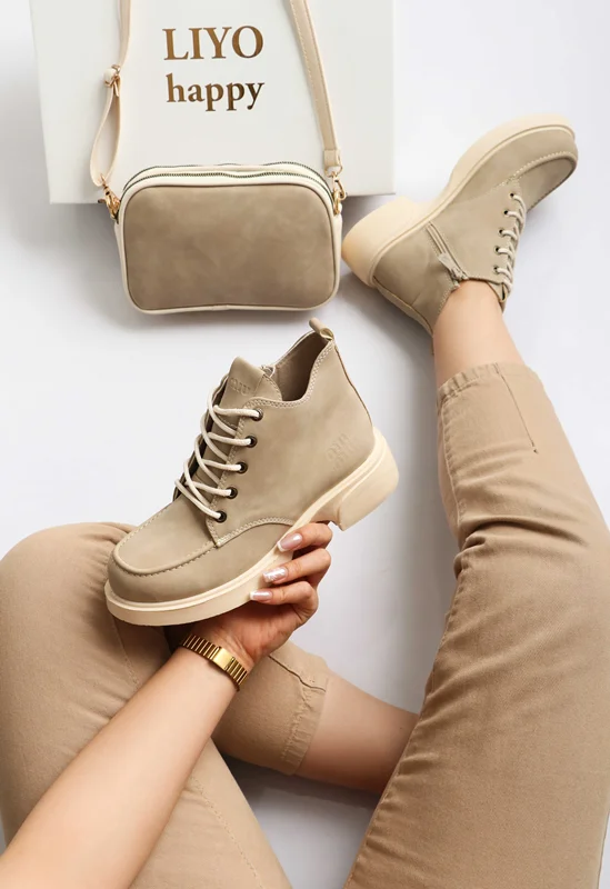 بوت بندی بغل زیپ دار کرم زنانه و دخترانه